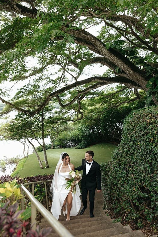 a bride and groom at their bilingual wedding